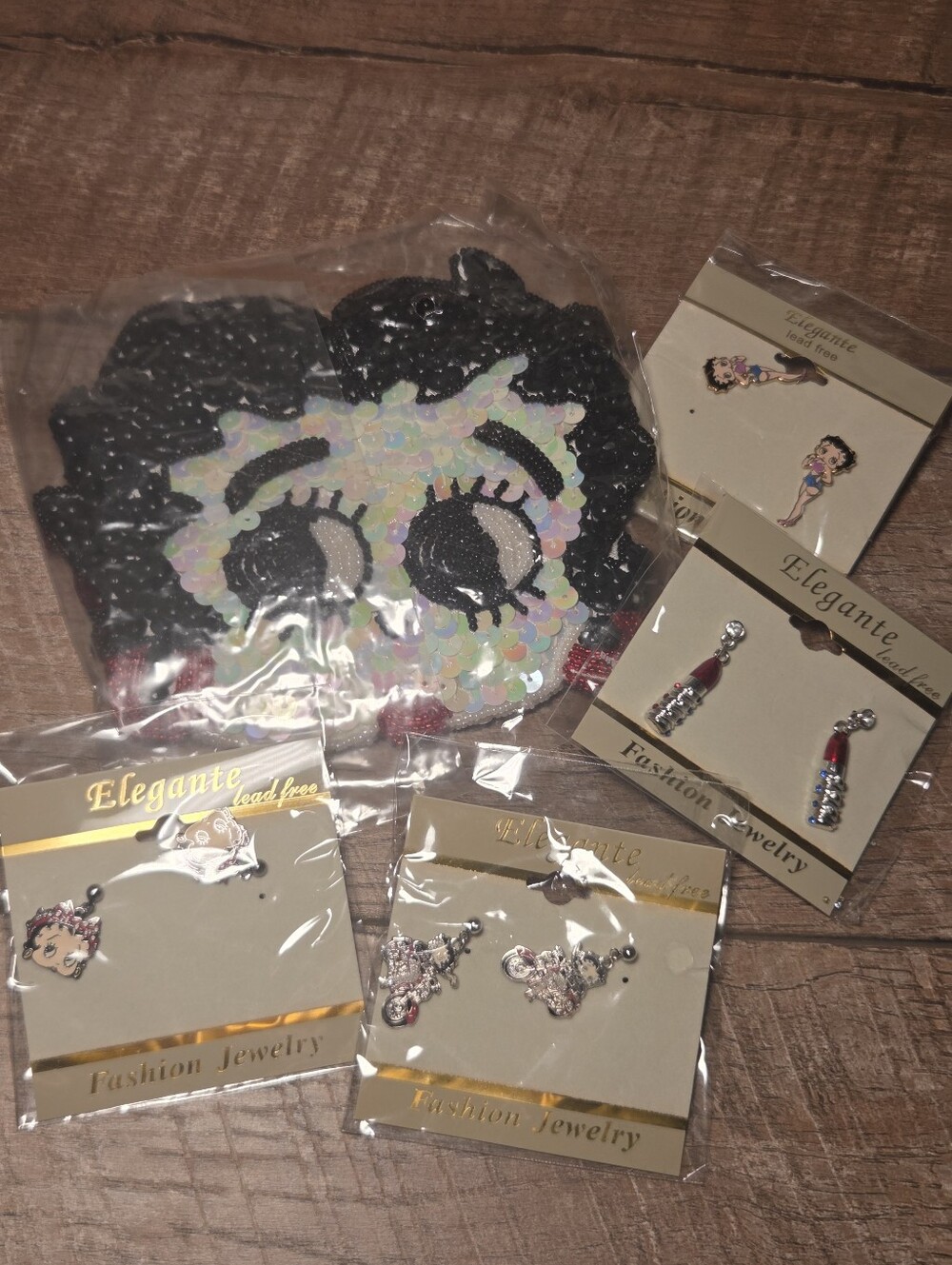Betty Boop Sequins Purse And Earrings 5PC Set